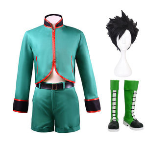 Hunter x Hunter Gon Freecss Cosplay Costume Green Uniform+Wigs+Cosplay Shoes Full Set Halloween Costume