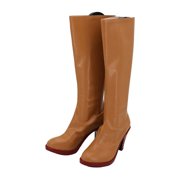 JOJO Trish Una Costume Shoes Brown PU Leather Cosplay Boots