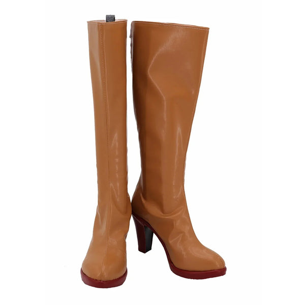JOJO Trish Una Costume Shoes Brown PU Leather Cosplay Boots