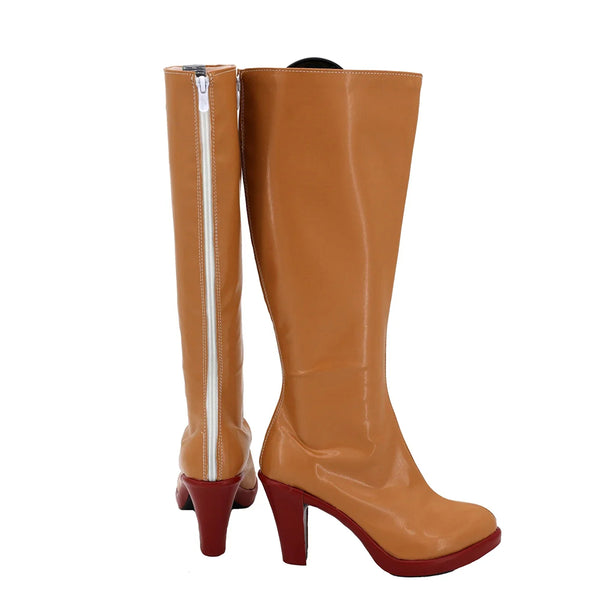 JOJO Trish Una Costume Shoes Brown PU Leather Cosplay Boots