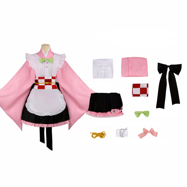 Kamado Nezuko Costume Kimono Maid Dress For Women Grils Halloween Party Dress