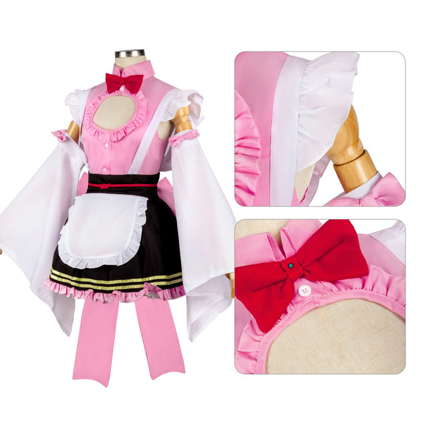 Kanroji Mitsuri Cosplay Costume Kimono Women Girls Maid Dress With Wigs Halloween Full Set