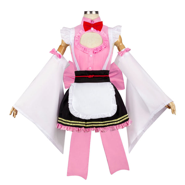 Kanroji Mitsuri Cosplay Costume Kimono Women Girls Maid Dress With Wigs Halloween Full Set