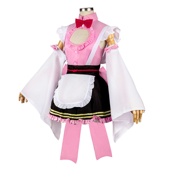 Kanroji Mitsuri Cosplay Costume Kimono Women Girls Maid Dress With Wigs Halloween Full Set