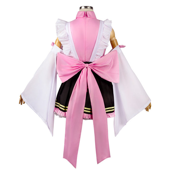 Kanroji Mitsuri Cosplay Costume Kimono Women Girls Maid Dress With Wigs Halloween Full Set