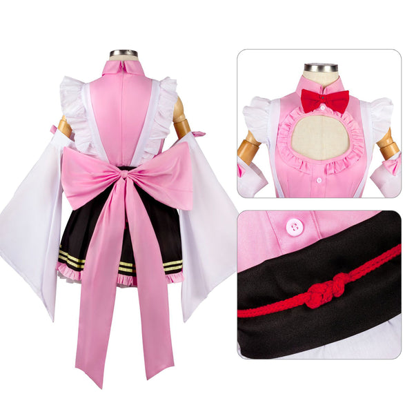 Kanroji Mitsuri Cosplay Costume Kimono Women Girls Maid Dress With Wigs Halloween Full Set