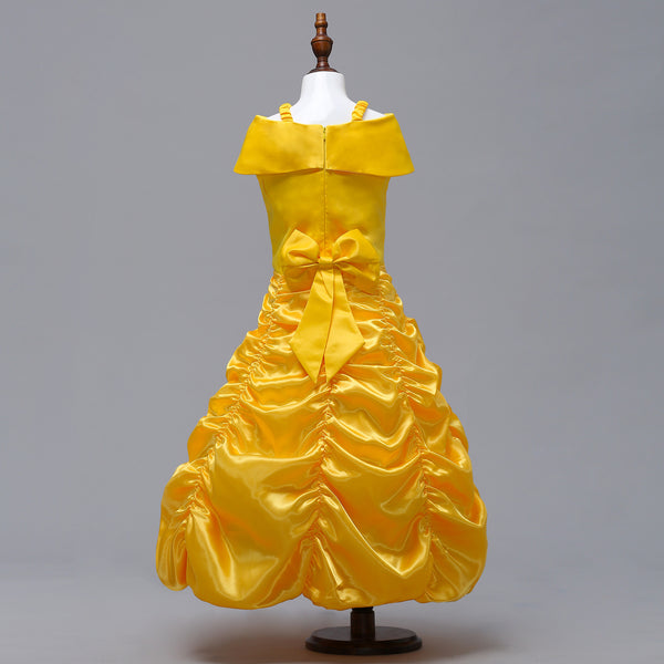 Kids Beauty Princess Costume Off Shoulder Yellow Princess Dress For Girls