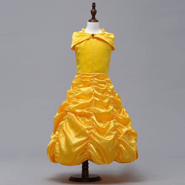 Kids Beauty Princess Costume Off Shoulder Yellow Princess Dress For Girls
