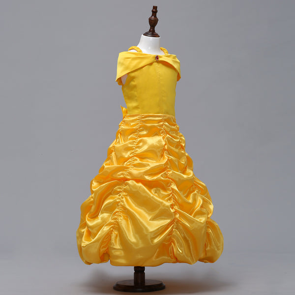 Kids Beauty Princess Costume Off Shoulder Yellow Princess Dress For Girls