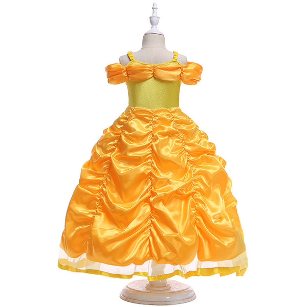Kids Girls Princess Costume Yellow Dress Fairytale Beauty Costume