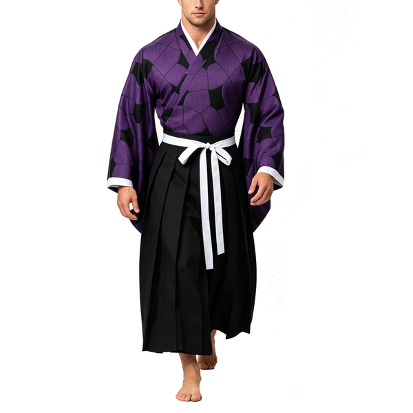 Kokushibo Purple Costume Kimono With Wigs and Tattoo Sticker Halloween Anime Cosplay Outfit Unisex