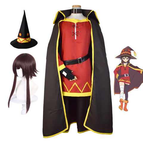 KonoSuba: God's Blessing on this Wonderful World! Megumin Costume+Wigs+Hat Full Set Halloween Costume Set
