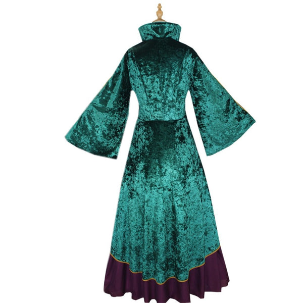 Medieval Green Velvet Witch Dress Set Cosplay Winifred Costume for Women Halloween Dress Up Outfit