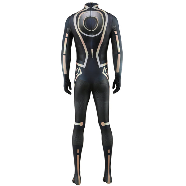 Men Boys Cyberpunk Zentai Black Jumpsuit With Yellow Lines Sci-Fi Halloween Costume Jumpsuit