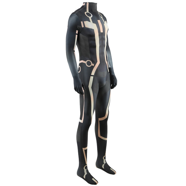 Men Boys Cyberpunk Zentai Black Jumpsuit With Yellow Lines Sci-Fi Halloween Costume Jumpsuit