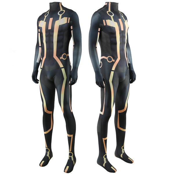 Men Boys Cyberpunk Zentai Black Jumpsuit With Yellow Lines Sci-Fi Halloween Costume Jumpsuit