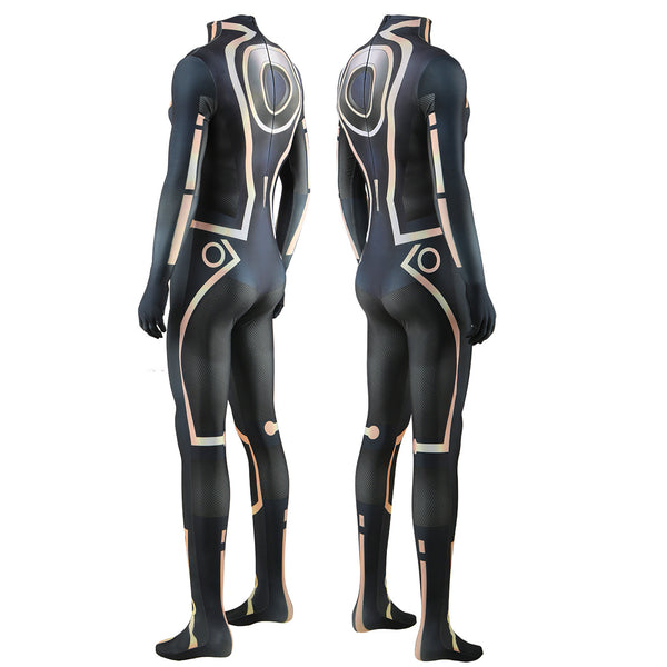 Men Boys Cyberpunk Zentai Black Jumpsuit With Yellow Lines Sci-Fi Halloween Costume Jumpsuit