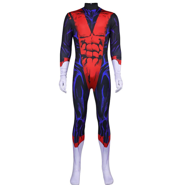 Men's Blue and Red Superhero Jumpsuit Teleporting Superhero Cosplay Costume for Halloween Party