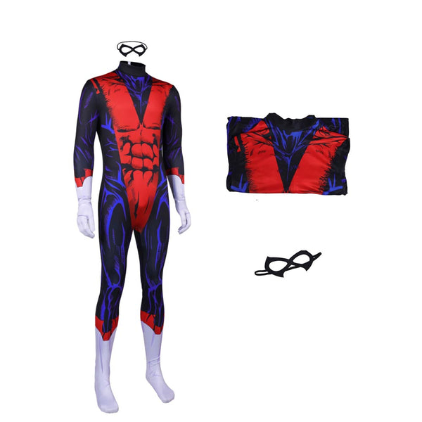 Men's Blue and Red Superhero Jumpsuit Teleporting Superhero Cosplay Costume for Halloween Party