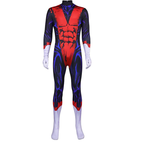 Men's Blue and Red Superhero Jumpsuit Teleporting Superhero Cosplay Costume for Halloween Party