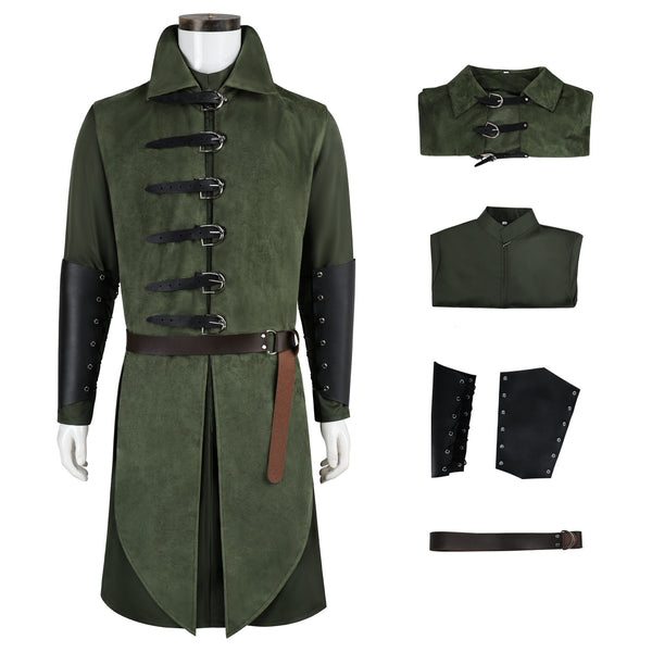 Men's Medieval Hooded Surcoat Renaissance Elf Costume Suit Halloween Viking Costume