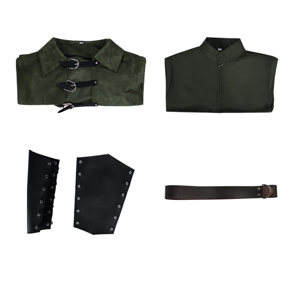 Men's Medieval Hooded Surcoat Renaissance Elf Costume Suit Halloween Viking Costume