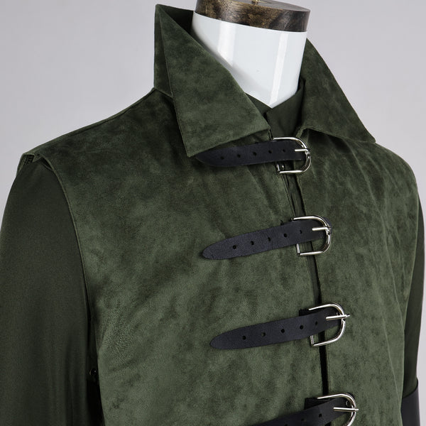 Men's Medieval Hooded Surcoat Renaissance Elf Costume Suit Halloween Viking Costume