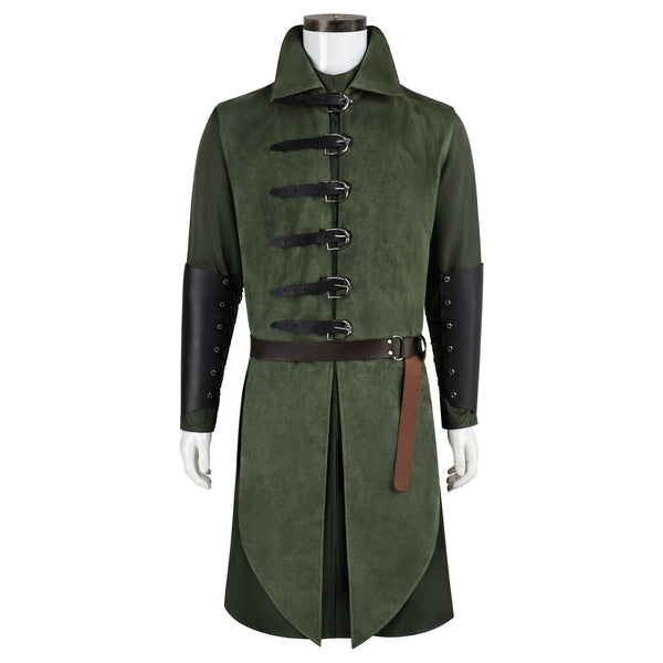 Men's Medieval Hooded Surcoat Renaissance Elf Costume Suit Halloween Viking Costume