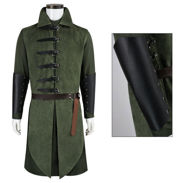 Men's Medieval Hooded Surcoat Renaissance Elf Costume Suit Halloween Viking Costume