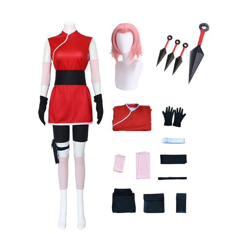 Anime The Last Haruno Sakura Costume With Wigs and Cosplay Props Set