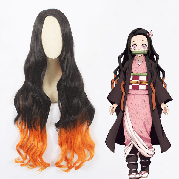Anime Demon Slayer Kimetsu no Yaiba Nezuko Kamado Cosplay Costume With Wigs and Horns Props Full Set Halloween Costume