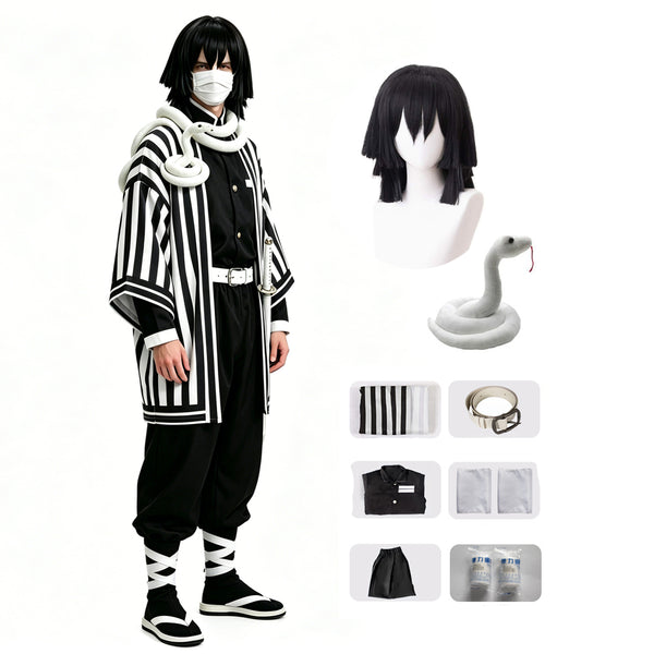 Obanai Iguro Costume With Wigs and Toy Snake Props Halloween Full Set Cosplay Outfit