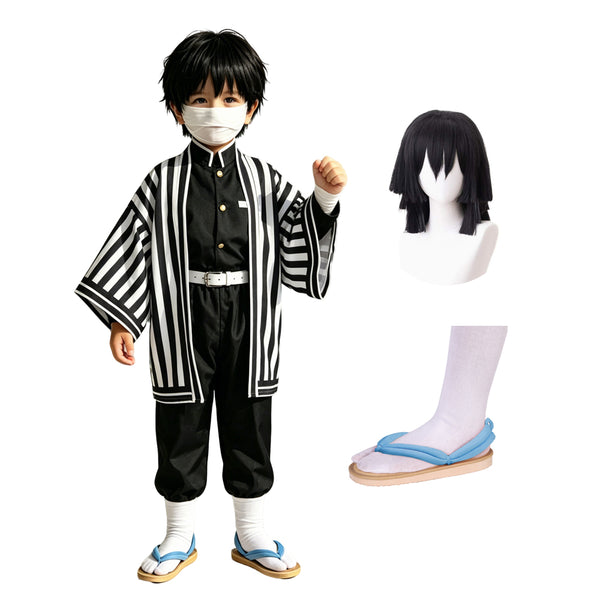 Obanai Iguro Kids Costume With Wigs and Shoes Girls Boys Obanai Cosplay Uniform Outfit Set