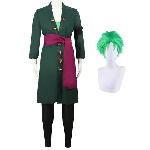 One Piece Roronoa Zoro Costume+Wigs Full Set Halloween Cosplay Outfit