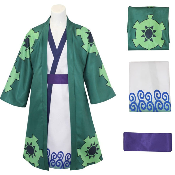 One Piece Wano Country Roronoa Zoro Kimono Robe Costume For Kids and Adults Halloween Carnival Cosplay Outfit