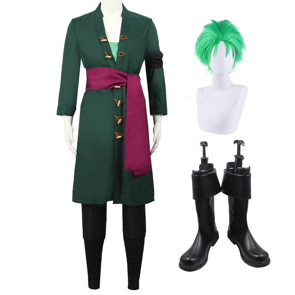 Roronoa Zoro Costume +Wigs+Boots Whole Set Halloween Cosplay Outfit