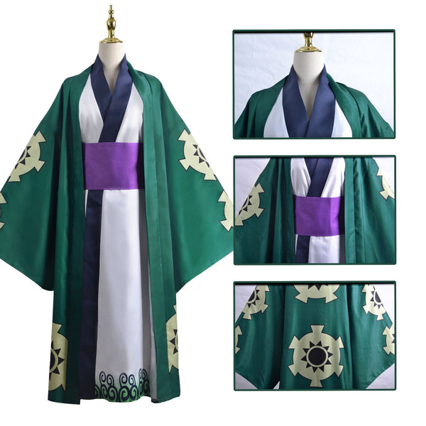 One Piece Wano Country Roronoa Zoro Kimono Robe Costume For Kids and Adults Halloween Carnival Cosplay Outfit