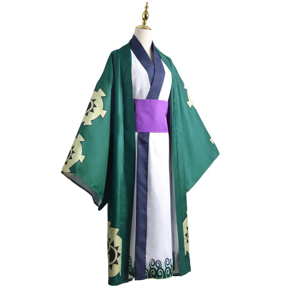 One Piece Wano Country Roronoa Zoro Kimono Robe Costume For Kids and Adults Halloween Carnival Cosplay Outfit