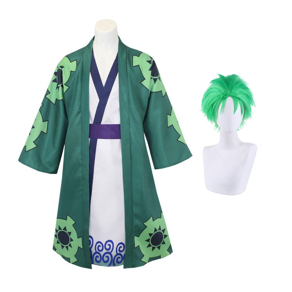 One Piece Wano Country Roronoa Zoro Kimono Robe Costume For Kids and Adults Halloween Carnival Cosplay Outfit