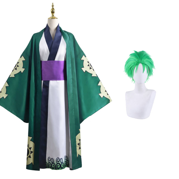 One Piece Wano Country Roronoa Zoro Kimono Robe Costume For Kids and Adults Halloween Carnival Cosplay Outfit