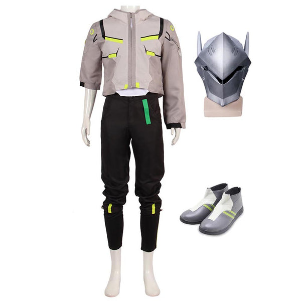 OW Genji Shimada Whole Set Cosplay Costume+Mask+Shoes Halloween Carnival Costume Set