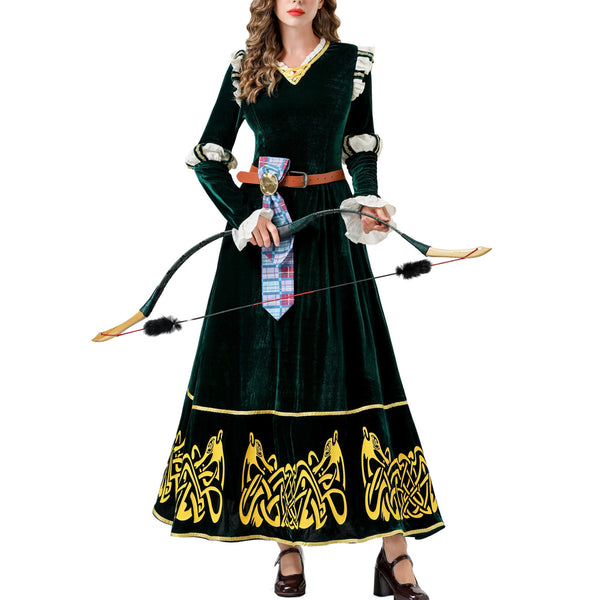 Princess Cosplay Costume Womens Halloween Outfits Retro Medieval Green Dress Gown