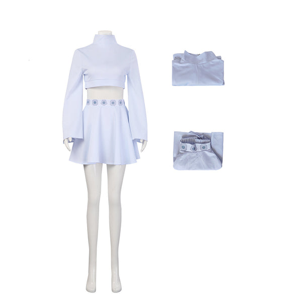 Princess Cosplay Leia Costume Girls Women Short White Dress Crop Top Skirt Suit Outfit