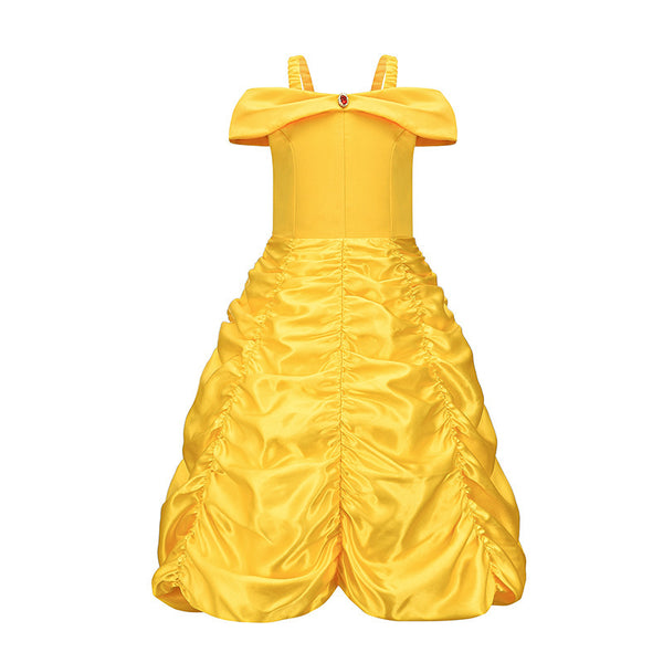 Princess Costume for Girls Yellow Princess Dress up with Accessories Off Shoulder Layered Fancy Dress up