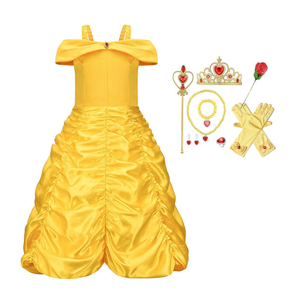 Princess Costume for Girls Yellow Princess Dress up with Accessories Off Shoulder Layered Fancy Dress up
