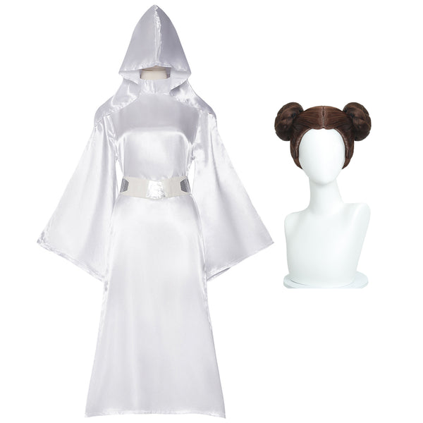 Princess White Dress Costume Leia Cosplay Dress Robe Womens Halloween Cosplay Outfit Set