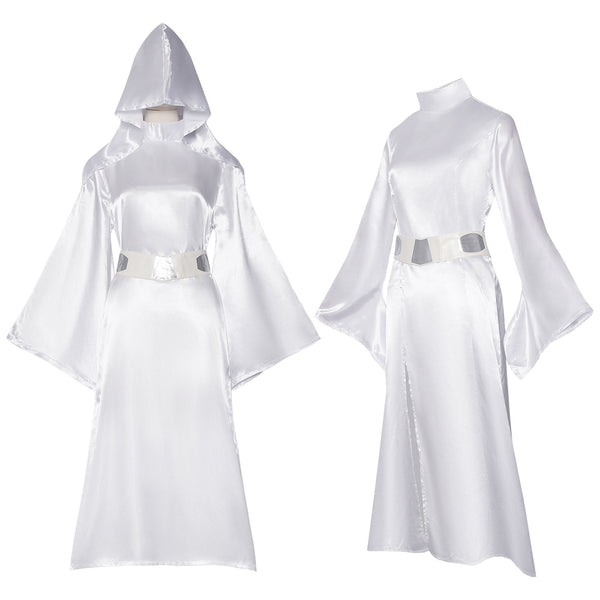 Princess White Dress Costume Leia Cosplay Dress Robe Womens Halloween Cosplay Outfit Set