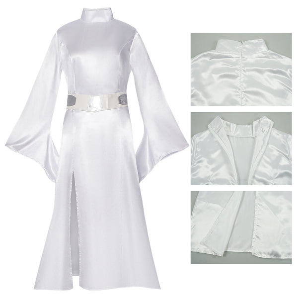Princess White Dress Costume Leia Cosplay Dress Robe Womens Halloween Cosplay Outfit Set