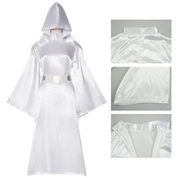 Princess White Dress Costume Leia Cosplay Dress Robe Womens Halloween Cosplay Outfit Set