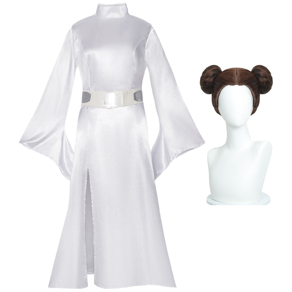 Princess White Dress Costume Leia Cosplay Dress Robe Womens Halloween Cosplay Outfit Set